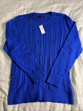 Talbots Women’s Cable Knit Crewneck Sweater - Royal Blue size MP